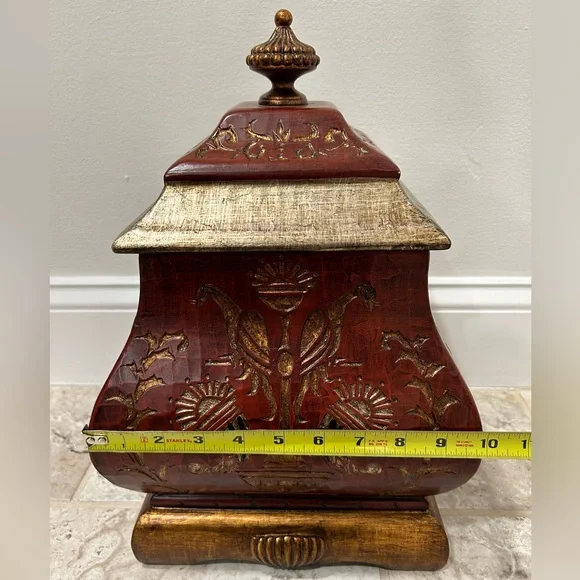 Wooden Ornate Carved Engraved Footed Large TrinketKeepsake Box With Lid